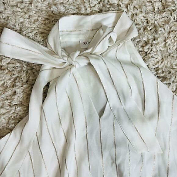 Calvin Klein Metallic Stripe Tie-Neck Halter Top White Size Small - Picture 8 of 11